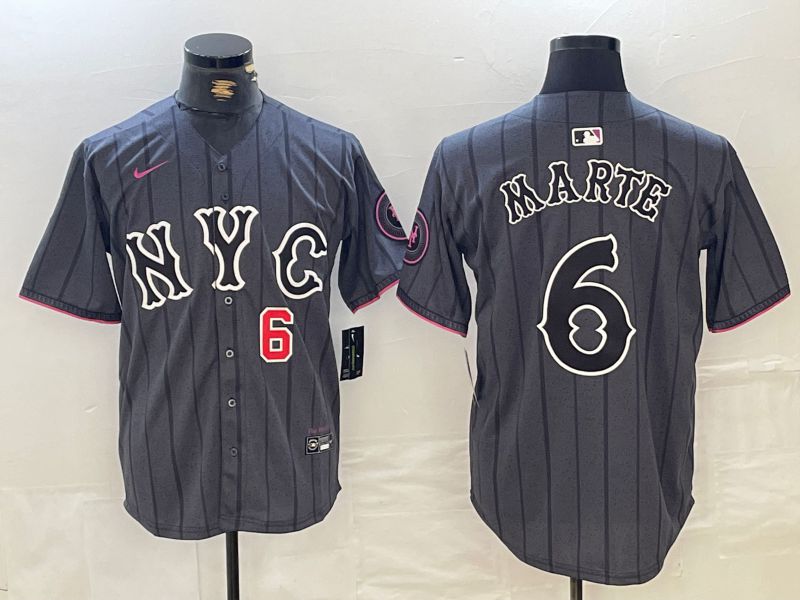 Men New York Mets 6 Marte Black City Edition 2024 Nike MLB Jersey style 3